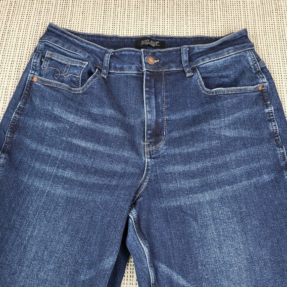 Judy Blue Denim - Judy Blue Jeans Womens 14W Blue High Rise Cropped Straight Raw Hem Denim